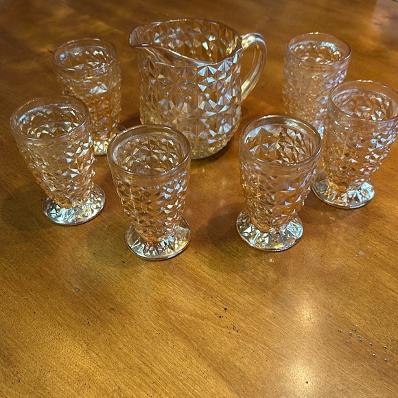 クリアランスDepression Glassディプレッションシャーベットグラス6 Vintage Depression Glass - Set of 6 Glasses and Pitcher